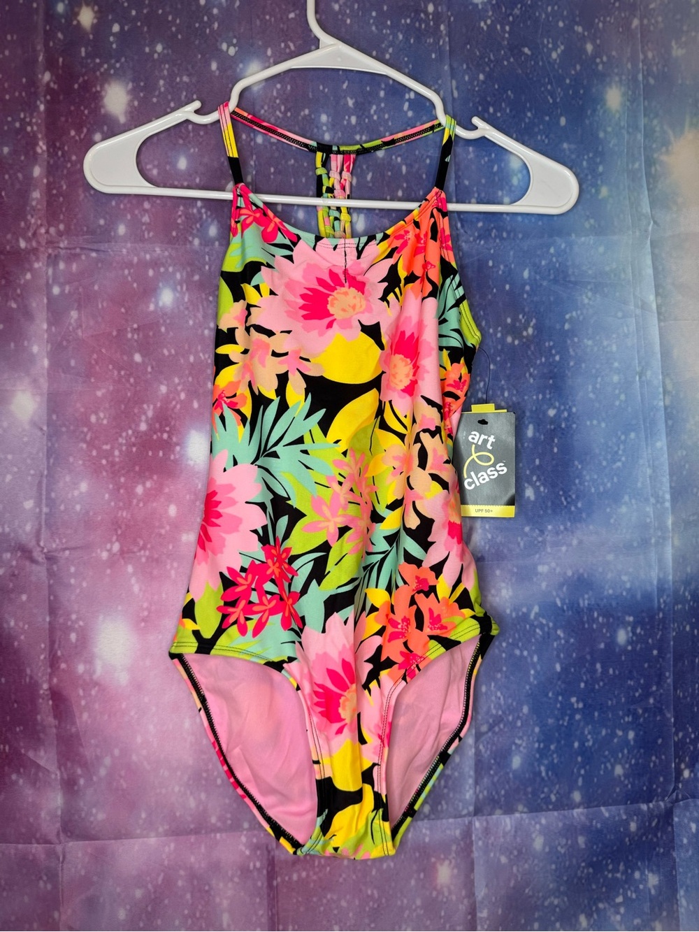 New art class floral one piece swimsuit size girls XL